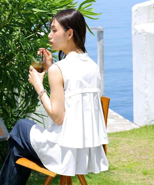 Tiaclasse 【洗える】ノースリーブ後ろタックティアードブラウス オフホワイト