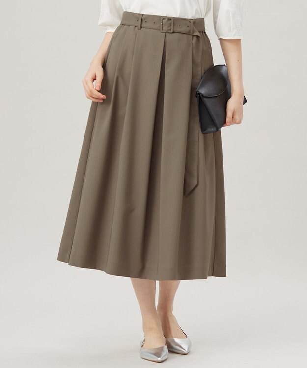 自由区 【洗える】ストレッチライトツイル スカート カーキ