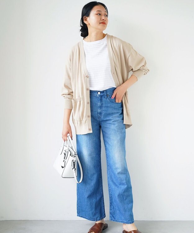 WHITE MAILS PAPER KNIT V-NECK CARDIGAN ベージュ