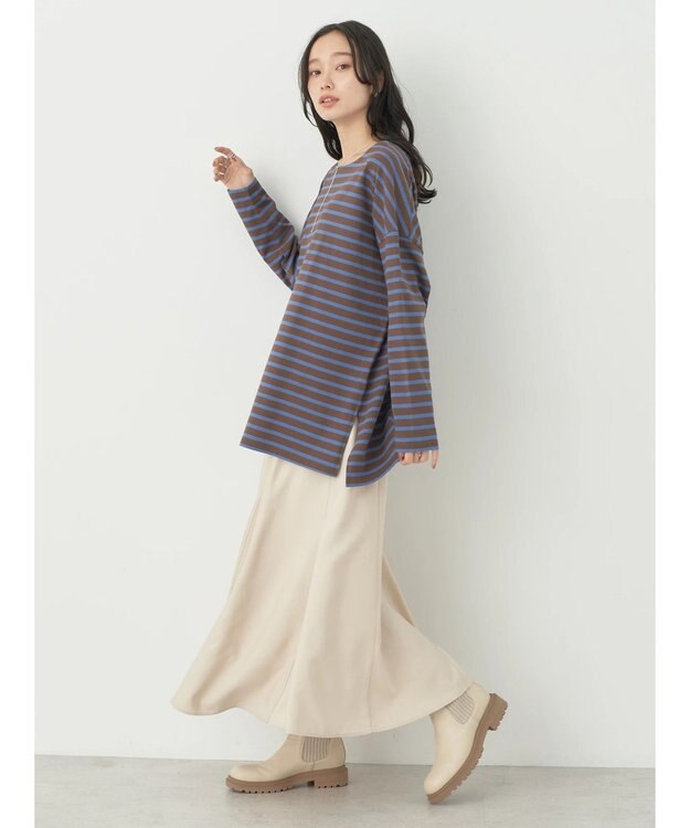 earth music&ecology バック釦ボーダーチュニック Brown