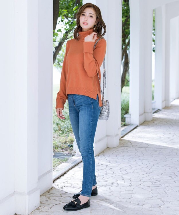 Tiaclasse 【洗える】もっちり柔らかいリブタートルプルオーバーニット オレンジ