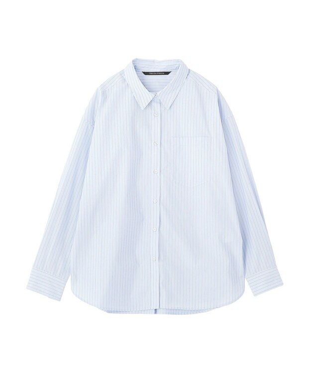 YECCA VECCA イージーケアオーバーシャツ Stripe Blue
