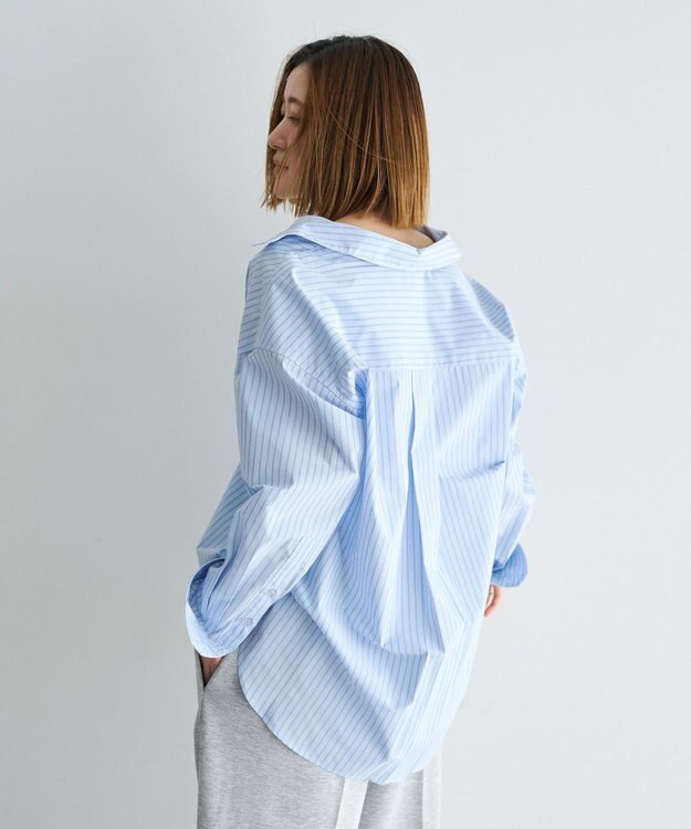 YECCA VECCA イージーケアオーバーシャツ Stripe Blue