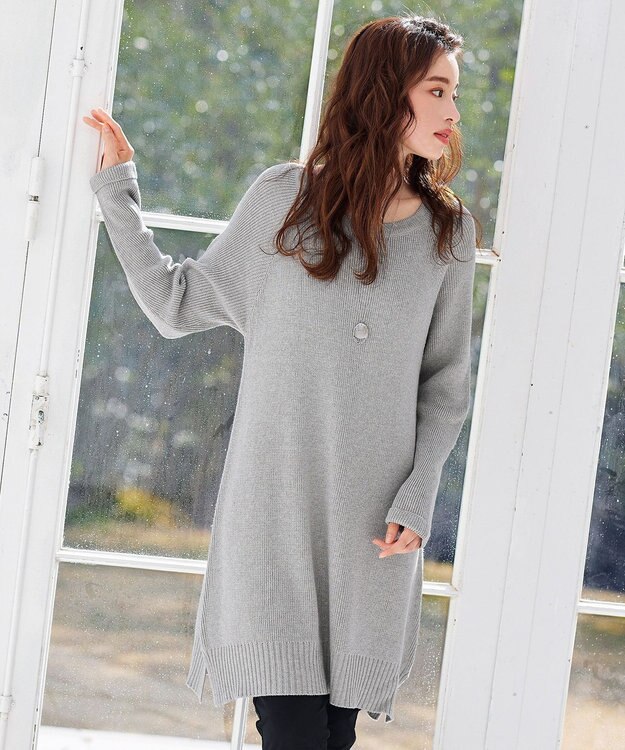 Tiaclasse L 【洗える】リラックス感のあるラグランスリーブニット グレー