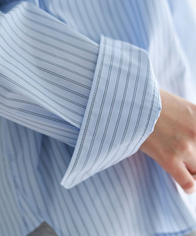 YECCA VECCA イージーケアオーバーシャツ Stripe Blue