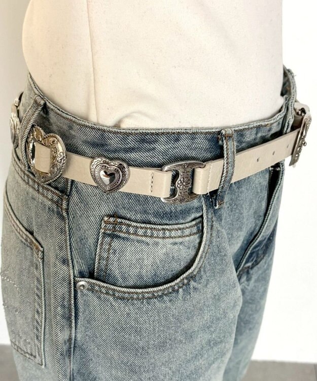 WEGO Lハートコンチョデザインベルト オフホワイト