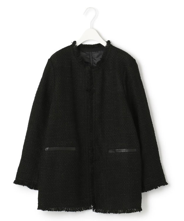 ICB ライトツイード ノーカラージャケット ブラック系