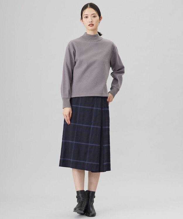 J.PRESS LADIES 【洗える】テトロンレーヨン/ウール milledタータン スカート ネイビーチェック系