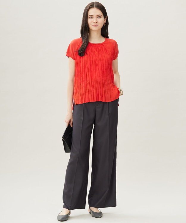 自由区 S 【洗える】ジョーゼットプリーツコンビ カットソー グラムレッド