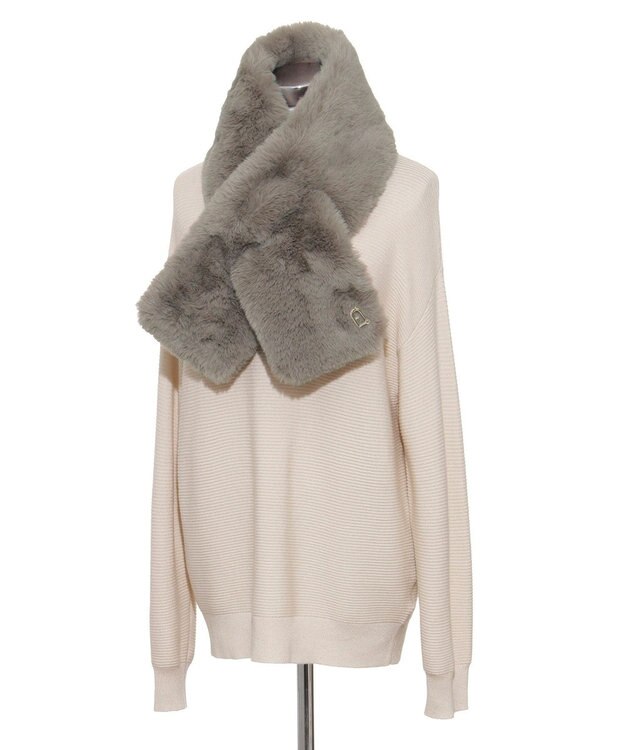 MOONBAT FURLA（フルラ）ビッグ差し込みファーティペット  アーチロゴ フェイクファー ベージュ