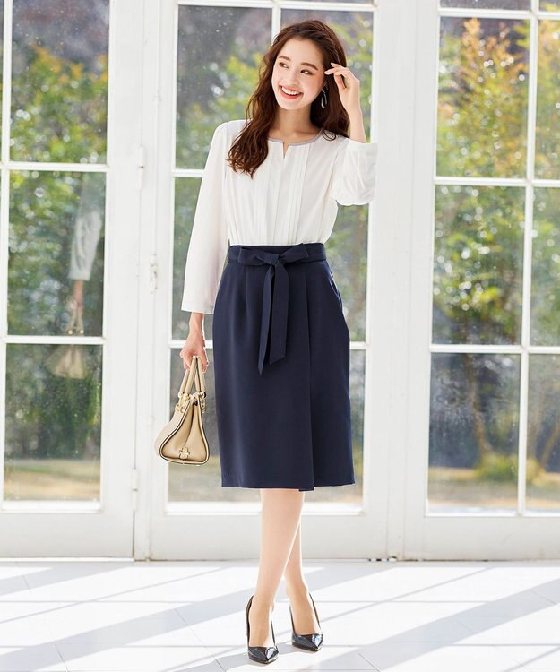 Tiaclasse 【洗える】快適な履き心地のダブルクロスセミタイトスカート ダークネイビー