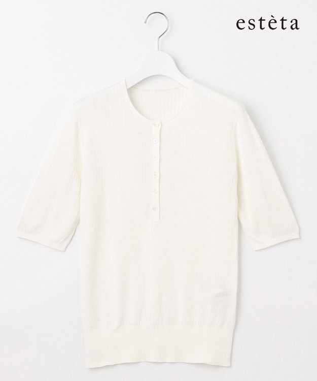 23区 【エステータ】シルクリブ 半袖ニット ホワイト系