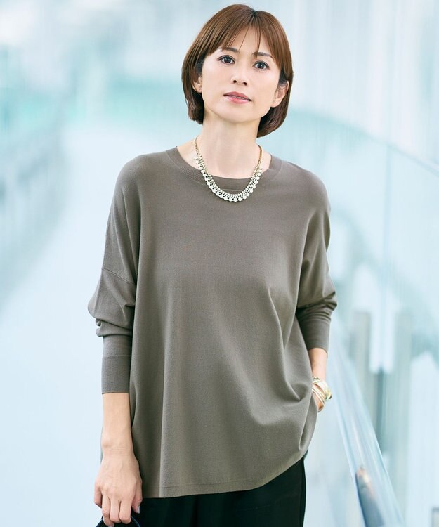 自由区 L 【WEB限定カラーあり】レーヨンストレッチ ニットT [新色]カーキ