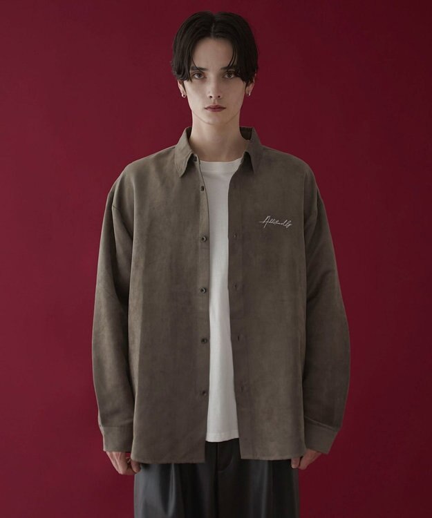 WEGO フェイクスウェードワンポイントBIGシャツ（LS） ブラウン