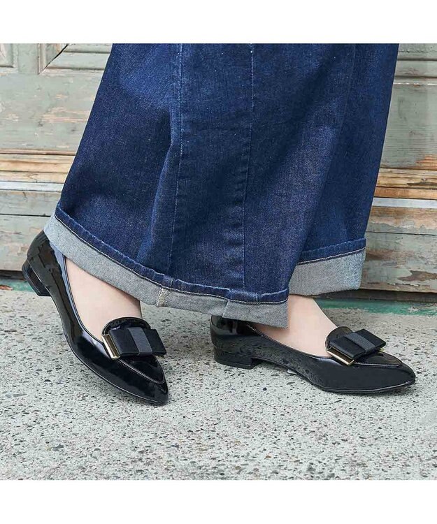 ing <ing>【WEB限定】【レイン対応】リボンモチーフフラットパンプス ブラック