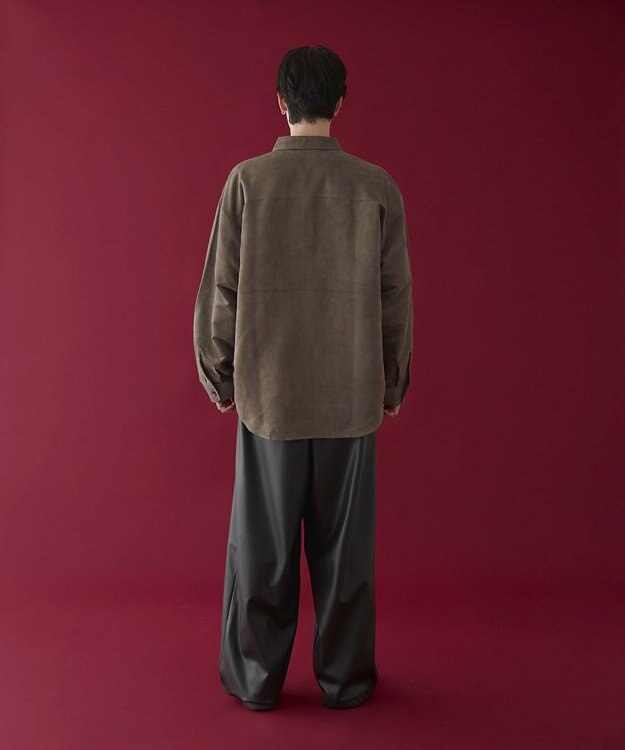 WEGO フェイクスウェードワンポイントBIGシャツ（LS） ブラウン