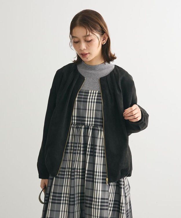 Green Parks ノーカラータックスウェード調ブルゾン Black