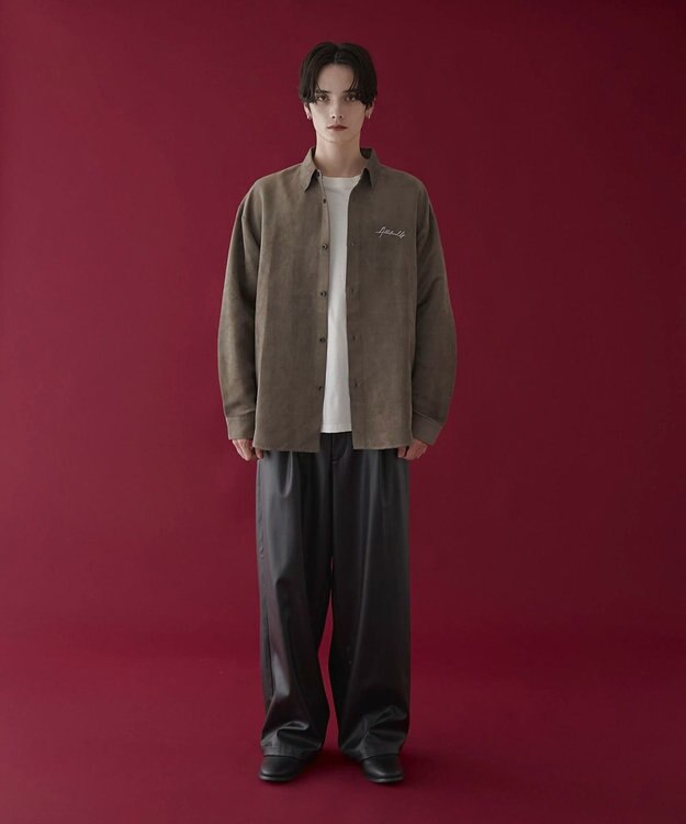 WEGO フェイクスウェードワンポイントBIGシャツ（LS） ブラウン