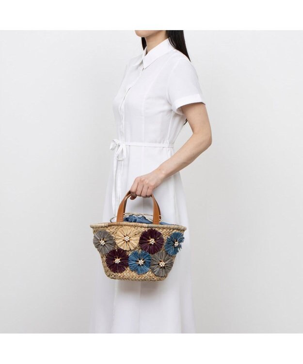 UNBILLION カシュカシュ cachecache / ラフィアフラワー付カゴバッグ ミックス