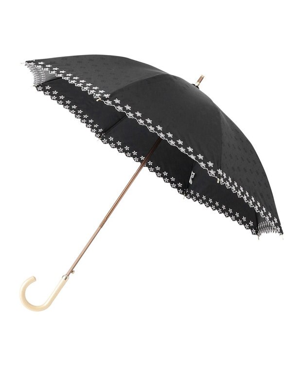 MOONBAT DAKS 晴雨兼用日傘 長傘 ドット ジャカード ボーラ刺繍 ブラック