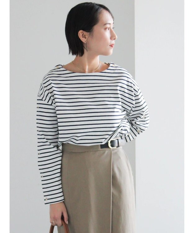 Te chichi ショルダー釦ボーダーカットソー ネイビー