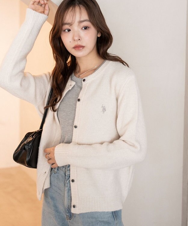 WEGO 【WEB限定/25年秋冬新作】別注USPOLO微起毛カーデ ホワイトアイボリー