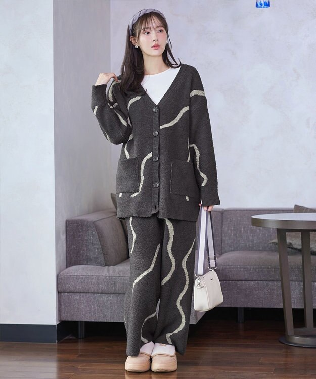 Tiaclasse ふわもちニュアンス配色ニットカーディガン チャコールグレー