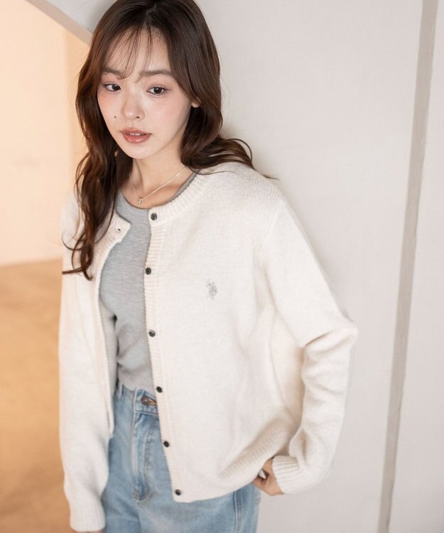 WEGO 【WEB限定/25年秋冬新作】別注USPOLO微起毛カーデ ホワイトアイボリー