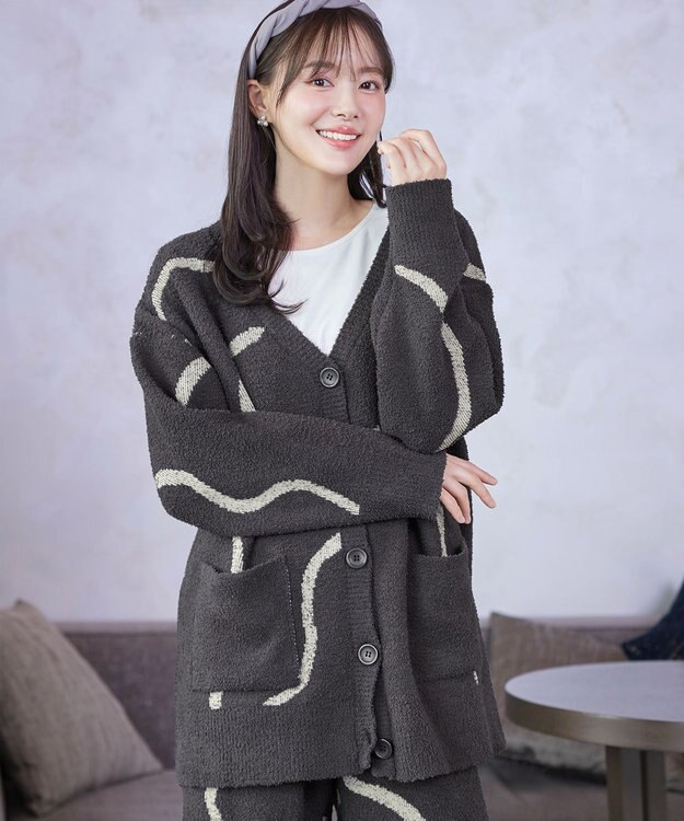 Tiaclasse ふわもちニュアンス配色ニットカーディガン チャコールグレー