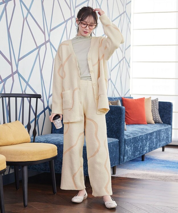 Tiaclasse ふわもちニュアンス配色ニットカーディガン アイボリー