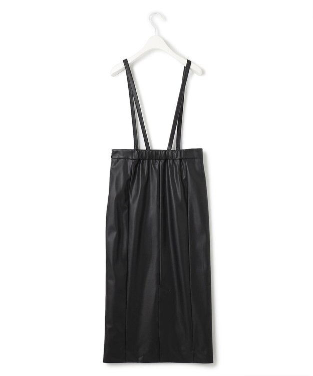 ICB フェイクレザー ナロースカート（サスペンダー付き） ブラック系