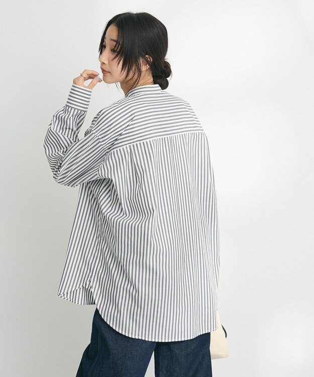 CRAFT STANDARD BOUTIQUE 【追加】バンドカラーシャツ ストライプグレー