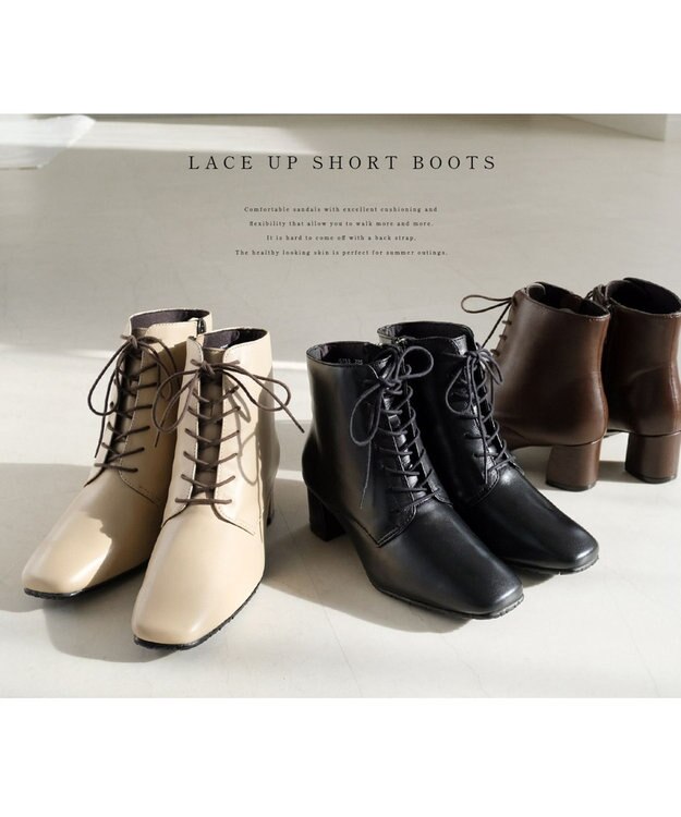 Pointer 内側ファスナー 本革レースアップショートブーツ ブラック