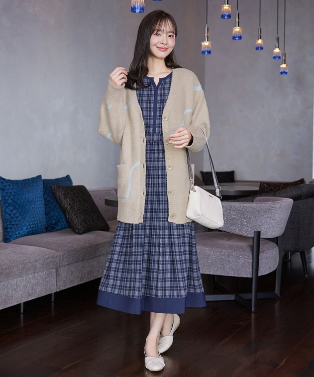 Tiaclasse ふわもちニュアンス配色ニットカーディガン ベージュ