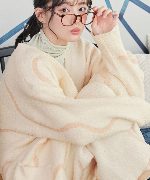 Tiaclasse ふわもちニュアンス配色ニットカーディガン アイボリー