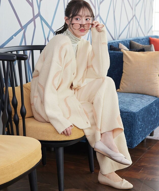 Tiaclasse ふわもちニュアンス配色ニットカーディガン アイボリー