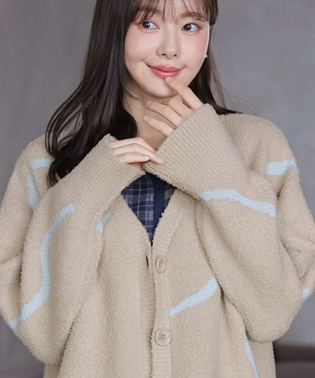 Tiaclasse ふわもちニュアンス配色ニットカーディガン ベージュ