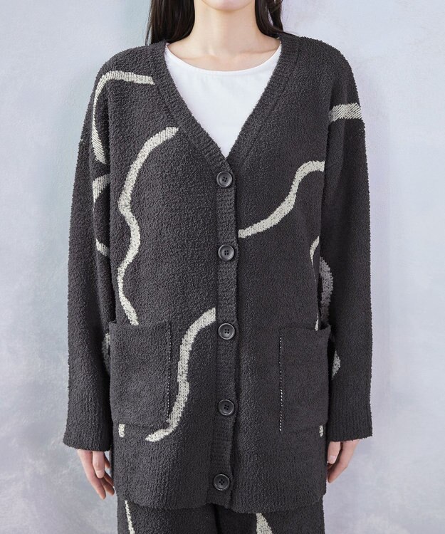 Tiaclasse ふわもちニュアンス配色ニットカーディガン チャコールグレー
