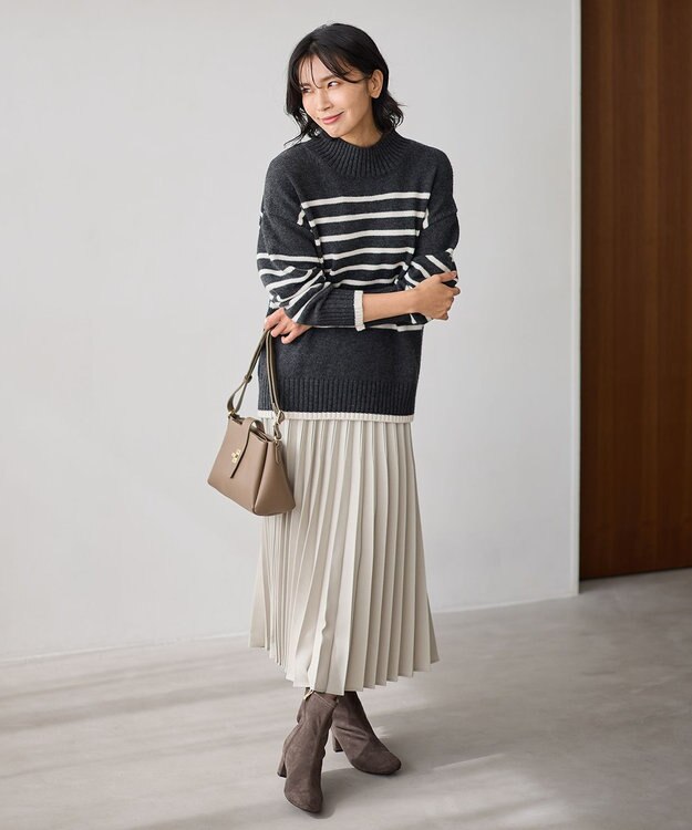 ANY 【大好評につき新色登場/洗濯機可/ウエストゴム】プリーツスカート オートミール