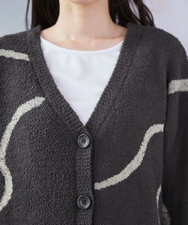 Tiaclasse ふわもちニュアンス配色ニットカーディガン チャコールグレー