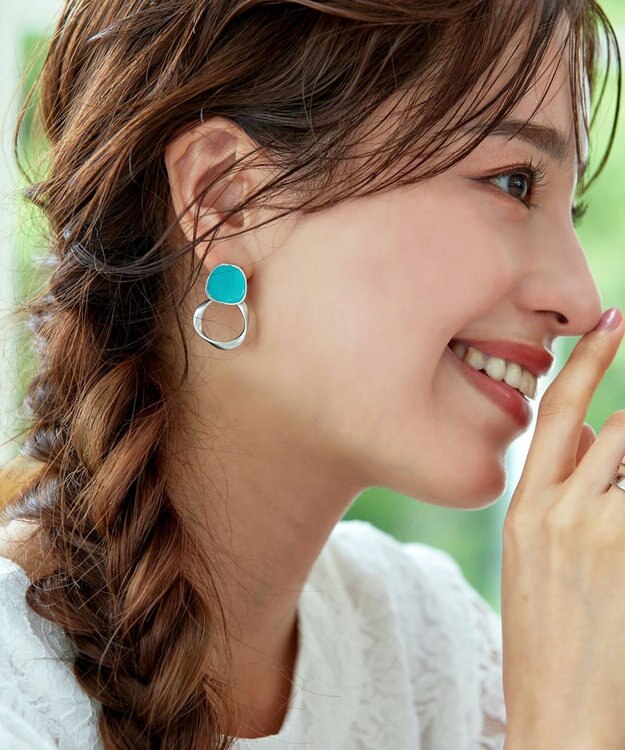 Tiaclasse カラーメタルリングピアス シルバー×ターコイズ