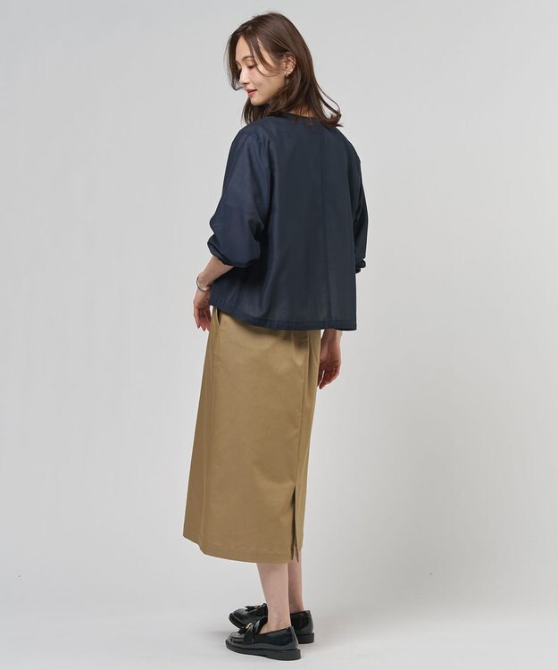 J.PRESS LADIES L Pe リネン シアー スラブ ノーカラー ブルゾン ネイビー系