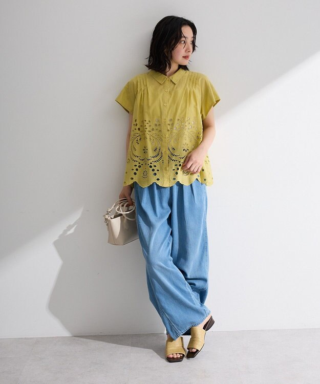 Green Parks スカラップ刺しゅうブラウス Yellow