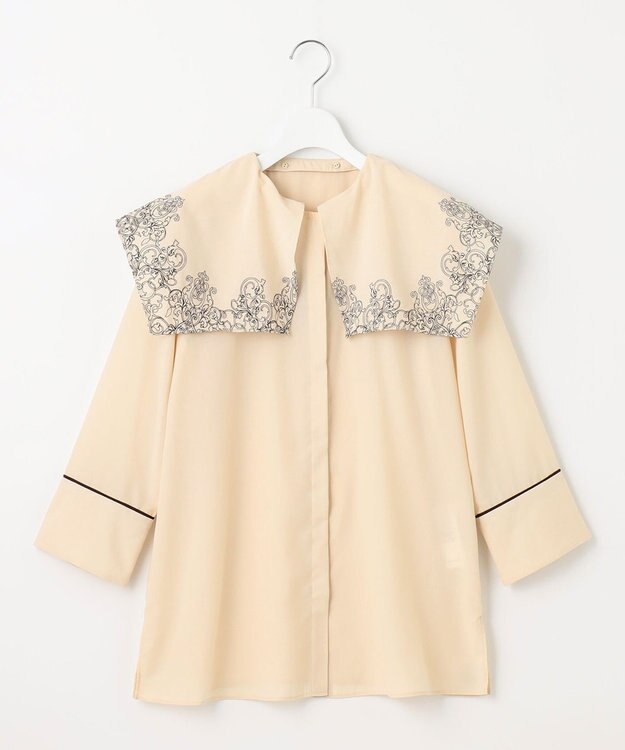 自由区 S 【2WAY・洗える】コードエンブロイダリー襟付き ブラウス シャンパンベージュ