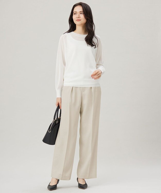 自由区 【セットアップ対応・接触冷感・洗える】リネンライクシンセティックワイドストレート パンツ フラックス