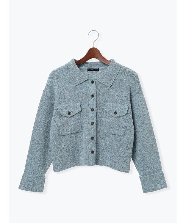 Te chichi メランジ衿ニットジャケット ブルー