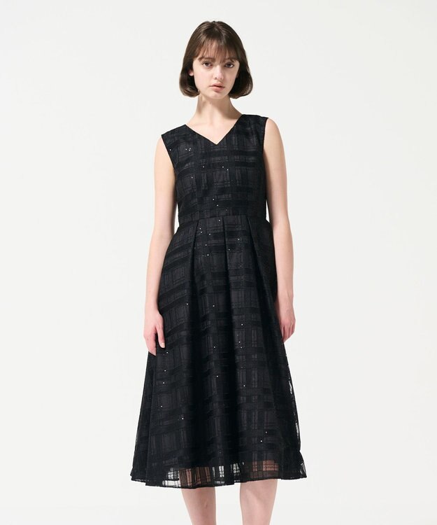 GRACE CONTINENTAL スパンコールチェックドレス ブラック