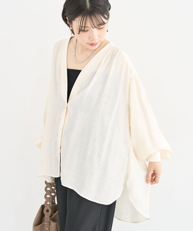 Green Parks リブドッキングシアーシャツ Ecru