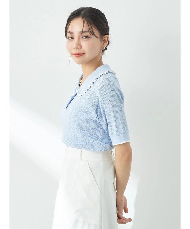 earth music&ecology フリルニットポロ Sax