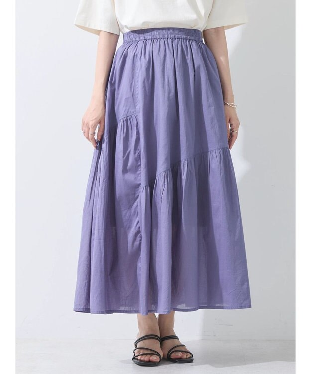 earth music&ecology コットンボイルランダム切替フレアスカート Purple